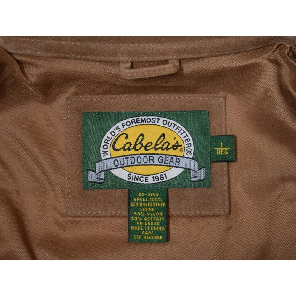 CABELA'S Outdoor Tan Suede Leather Button-Front Field/Hunting Coat/Jacket Size L